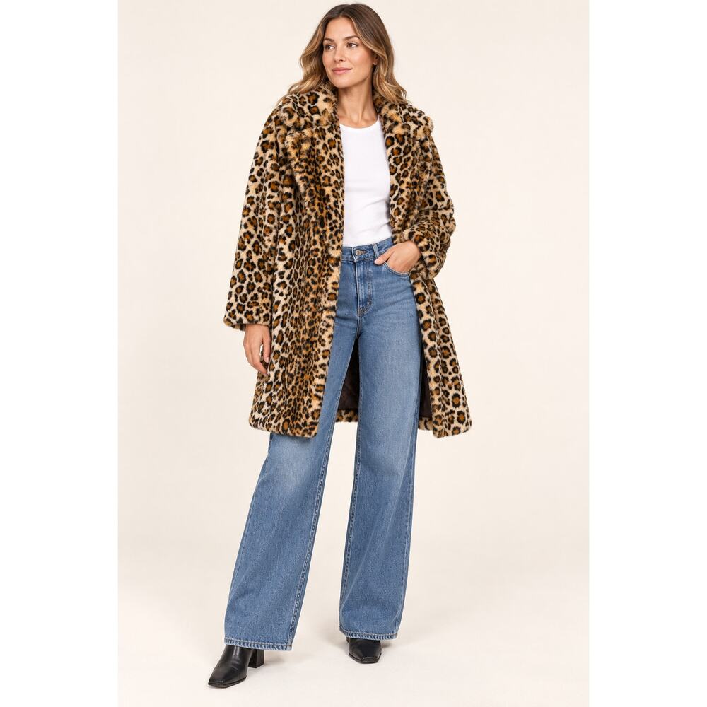 NEW! Calvin Klein L Leopard Print Faux Fur $299 Long Coat Jacket Animal Print - Picture 8 of 12
